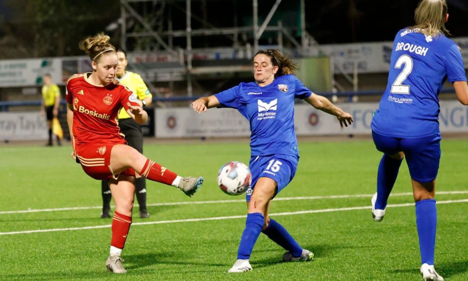 Aberdeen Women midfielder Laura Holden in action in a SWPL match against Montrose.
