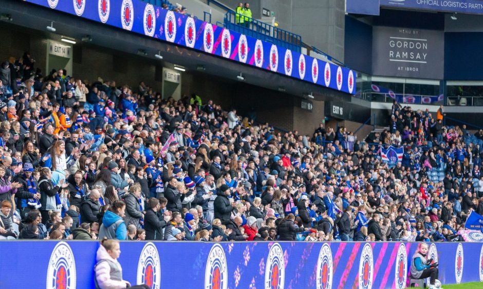 A section of the Rangers fans inside Ibrox for the SWPL clash against Celtic