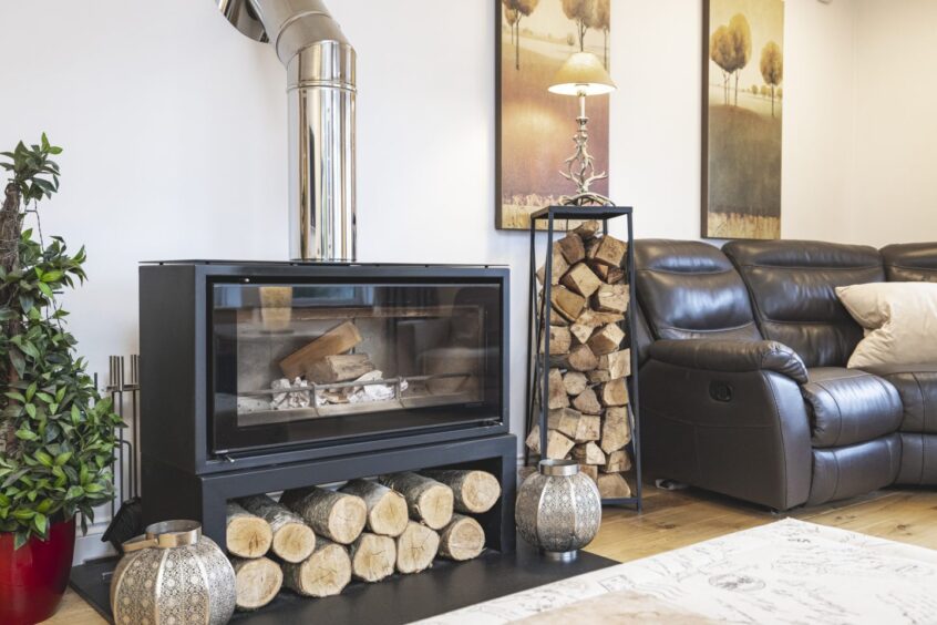 The wood-burning stove in the lounge.