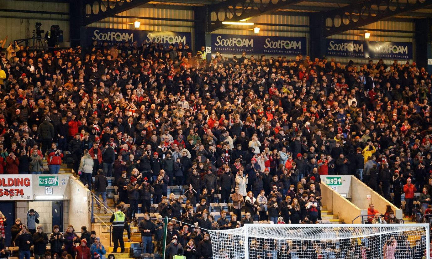 Aberdeen FC fans at Dens Park for the 1-0 defeat to Dundee.