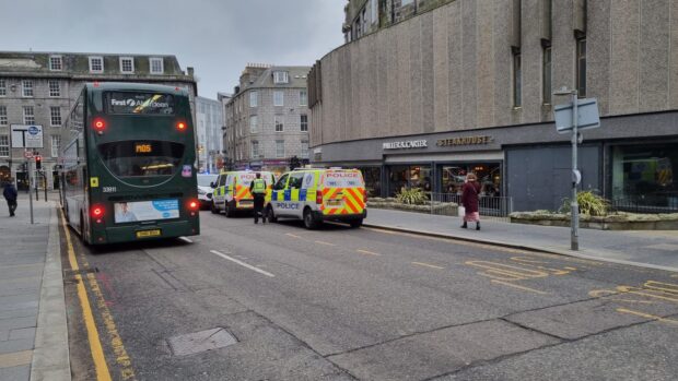 Police at the scene on Broad Street following the alleged assault. Image: DC Thomson