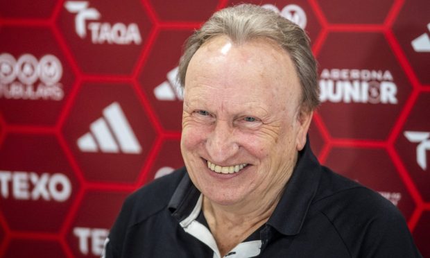Manager Neil Warnock during an Aberdeen press conference at Cormack Park, on March 1, 2024. Image: SNS.