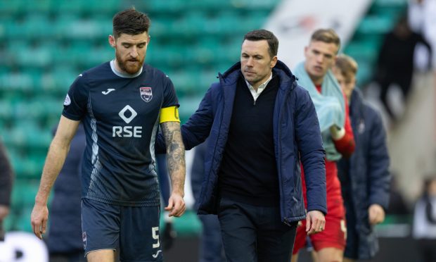 Ross County skipper Jack Baldwin, along with interim manager Don Cowie. Image: SNS