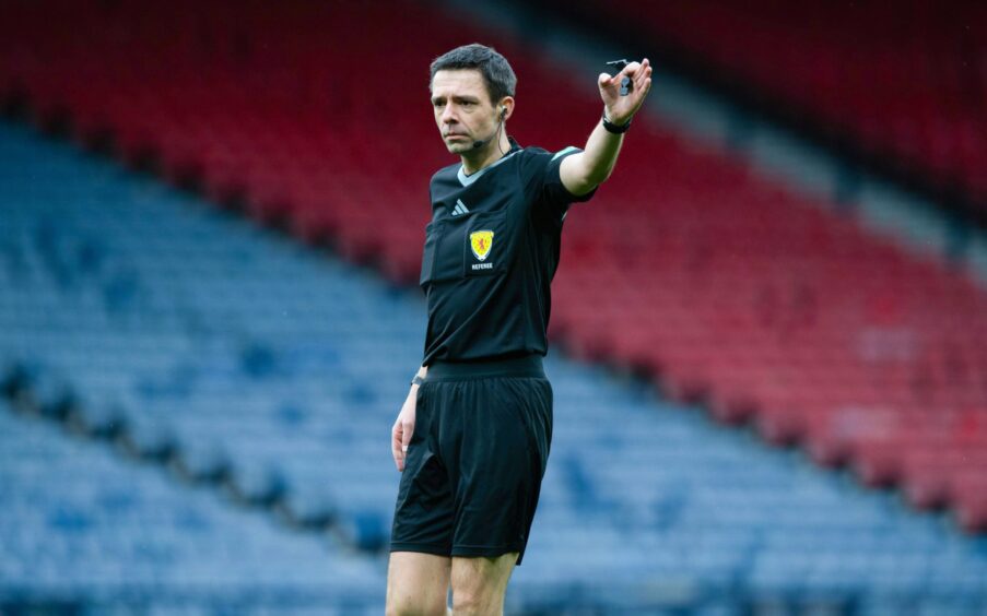 Referee Kevin Clancy at Championship match between Queen's Park and Raith Rovers at Hampden Park on Saturday. 