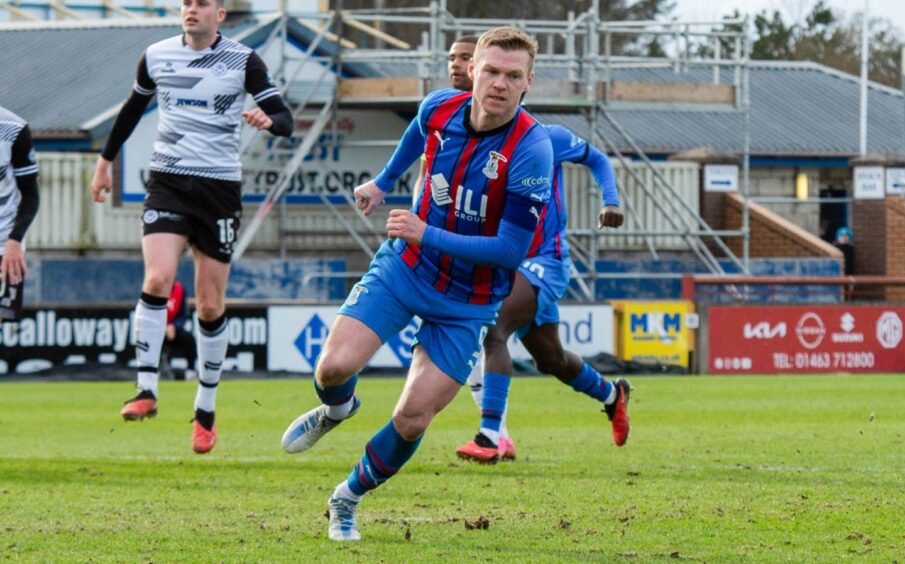 Inverness Caledonian Thistle forward Billy McKay celebrates after scoring to make it 1-1 during a Championship match against Ayr United at the Caledonian Stadium, Inverness, on March 16, 2024.