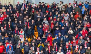 Aberdeen fans during a cinch Premiership match at Motherwell. Image: SNS