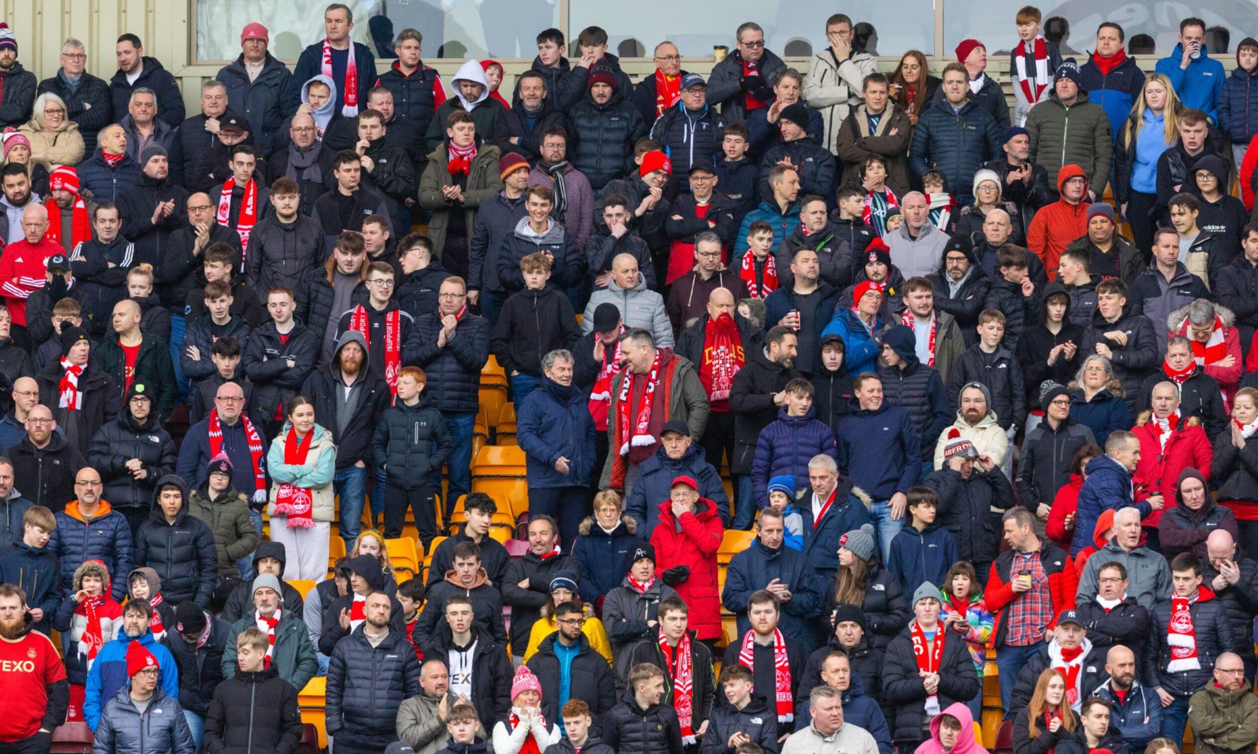 Aberdeen fans during a cinch Premiership match at Motherwell.