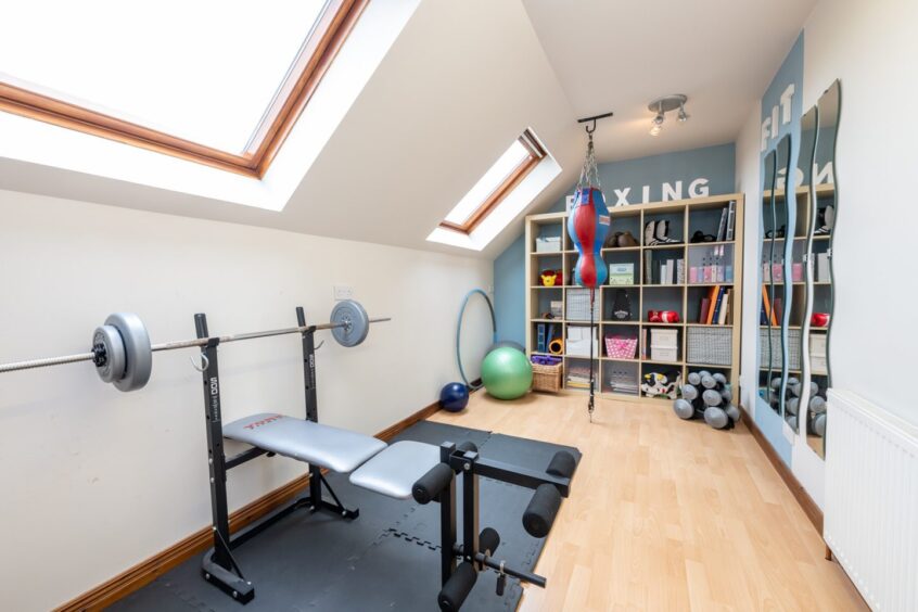 Gym with weights and boxing equipment in the house for sale in Ellon