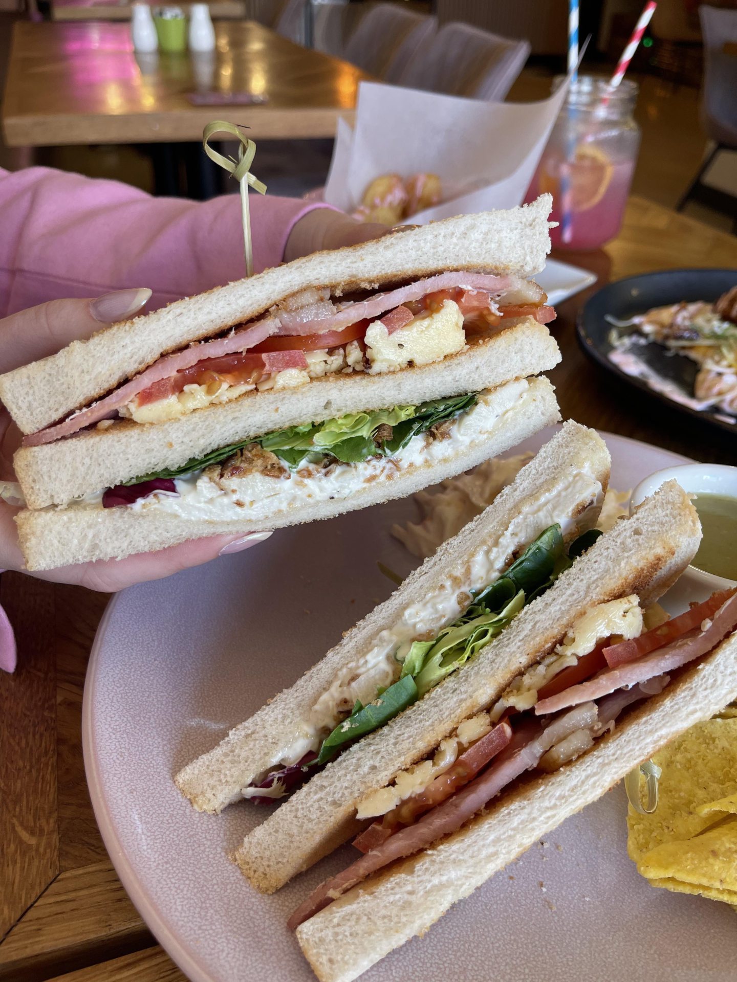 Close up of the club sandwich.