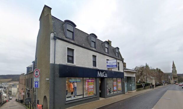 To go with story by Bryan Rutherford. Two in court after cannabis cultivation discovered in Banff's former M&Co shop unit Picture shows; Vacant former M&Co. shop unit on High Street in Banff. High Street, Banff. Supplied by Google Street View Date; Unknown