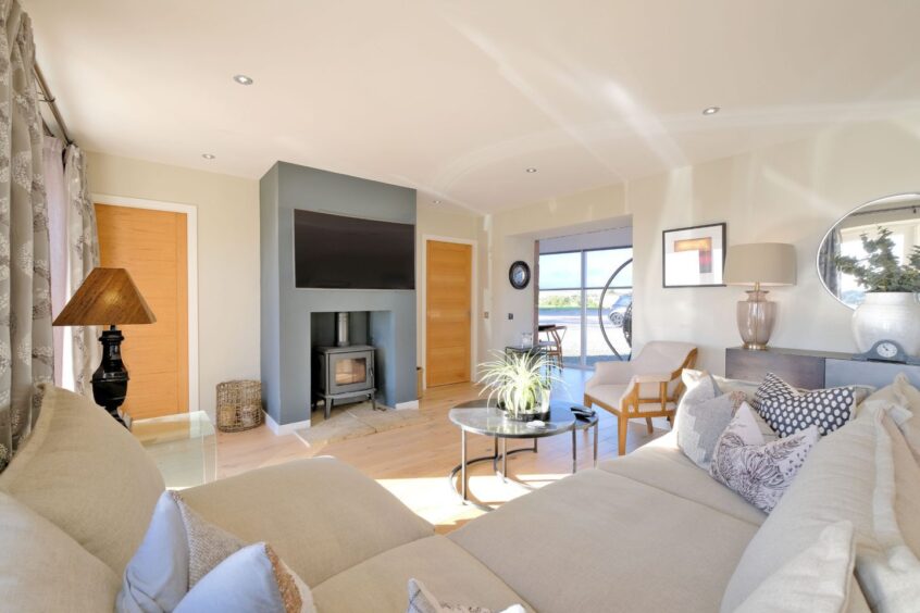 Stylish lounge area inside the Aberdeenshire steading conversion.