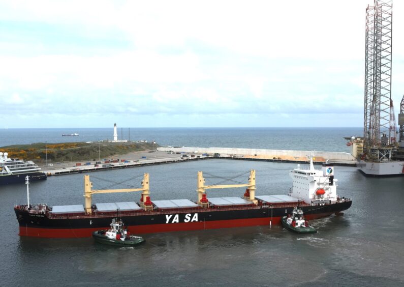Bulk carrier vessel, Yasa Tokyo, arriving at South Harbour.