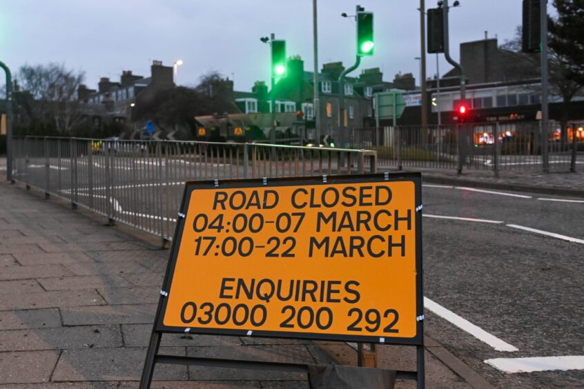 Road closed sign on Holburn Street