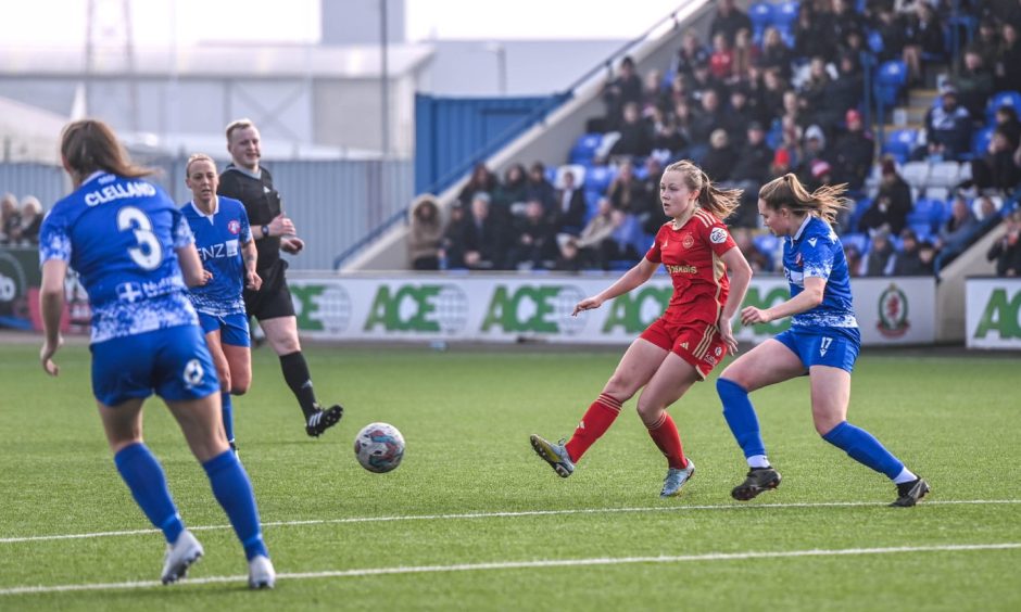 Adele Lindbaek in action for Aberdeen Women against Spartans in the SWPL. 