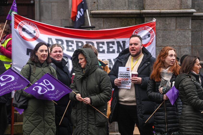 Teaching and support staff protesting in Aberdeen city centre.