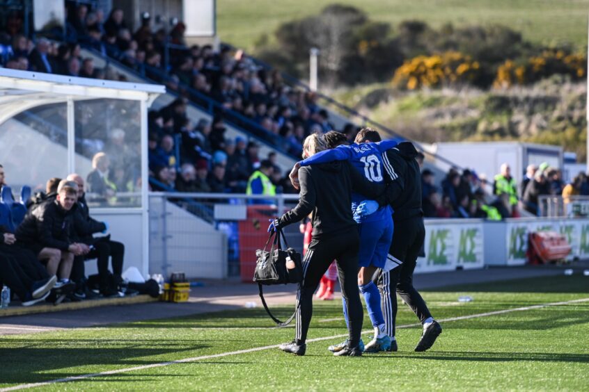 Rumarn Burrell went off injured in Cove Rangers' win over Stirling Albion.