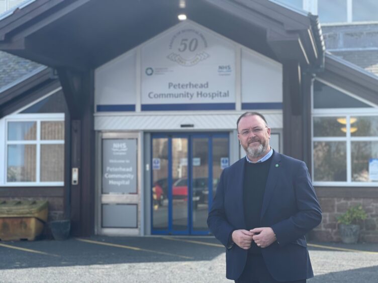 Banff and Buchan MP David Duguid outside Peterhead Community Hospital, where the minor injury unit could be closed overnight if Aberdeenshire IJB votes through cuts. Image: Scottish Conservatives