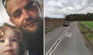Dee Malone - pictured with his son Finn - wasted no time in helping first responders at scene following a serious crash on the A93 on Sunday.  Image: Dee Malone/ Google Street View.
