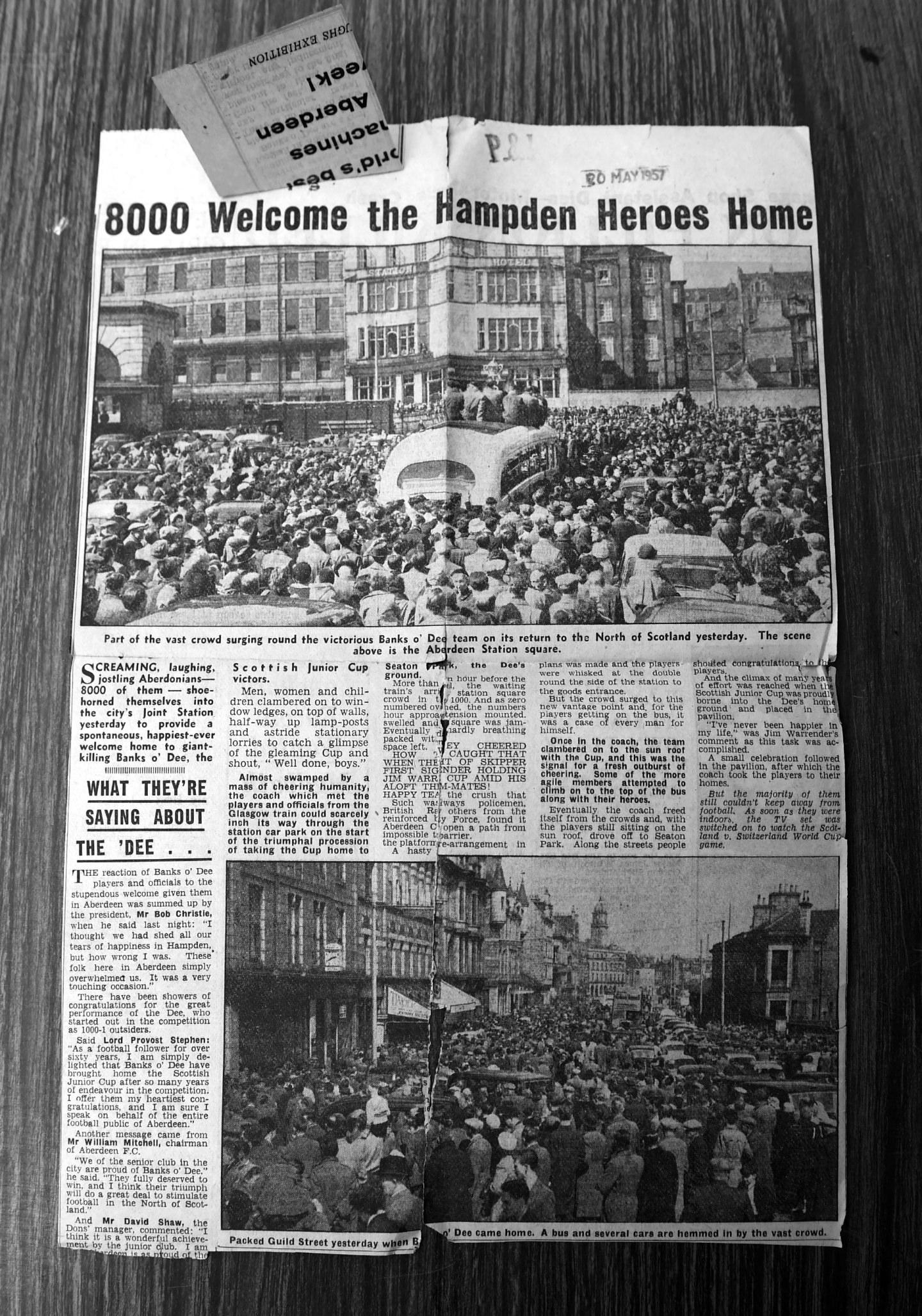 Pictured is the headline "8000 Welcome the Hampden Heroes Home" 