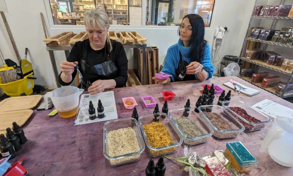 Dawn Searle and Gayle Ritchie take part in one of the Highland Soap Company's workshops in Fort William.