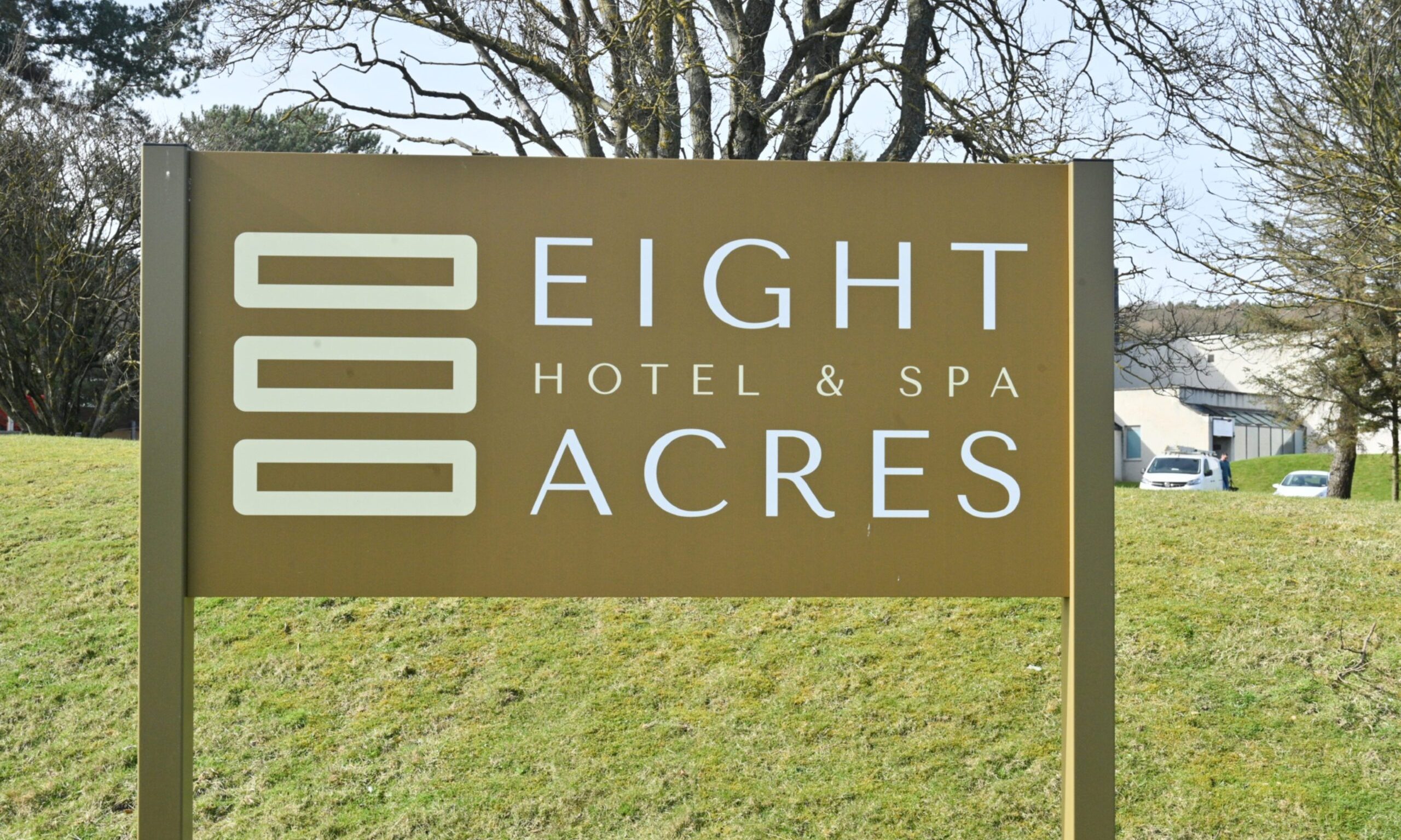 Eight Acres hotel sign. 