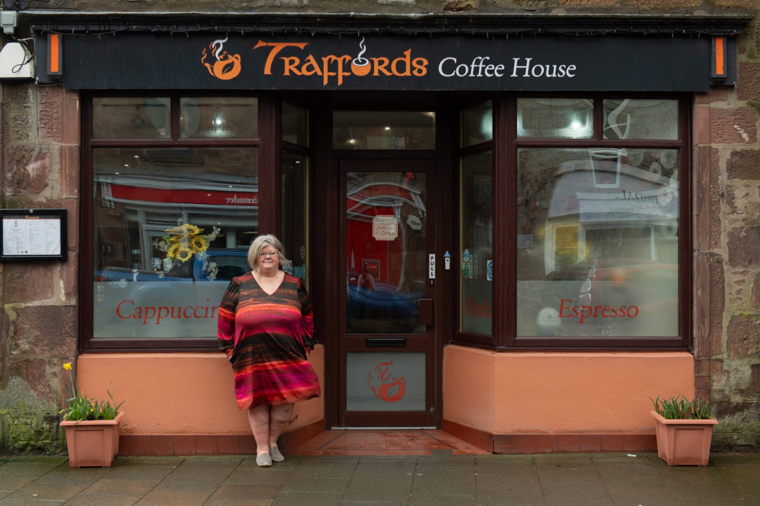 Marjory Chalmers outside her award-winning cafe Traffords Coffee House, located on High Street, Turriff.