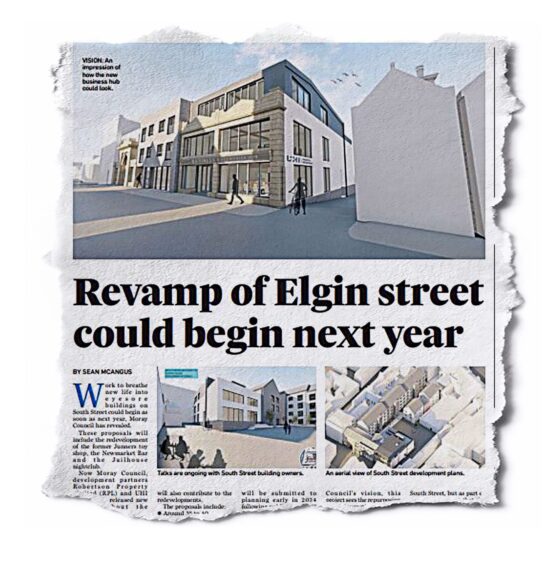 A newspaper cutting with the headline 'Revamp of Elgin street could begin next year'