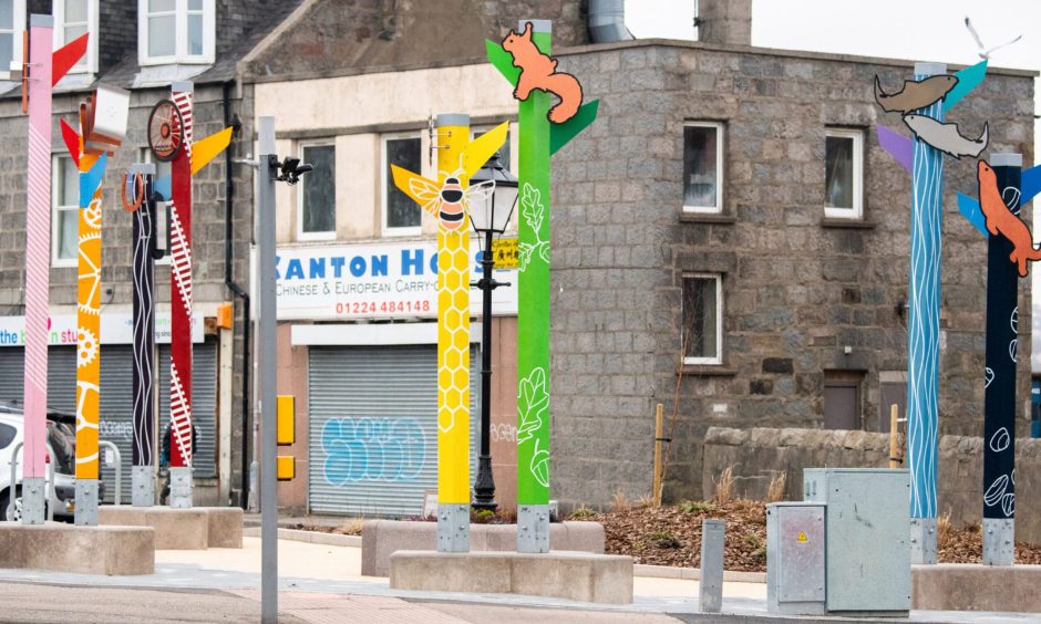 The colourful sculptures erected on corner of Great Western Road at Don Street and Western Road.
