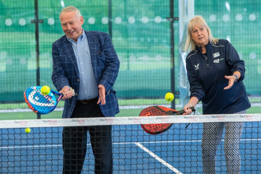 Lawn Tennis Association president Sandi Proctor with Sport Aberdeen chairman Tony Dawson at the charity's padel court, which opened last May at Westburn tennis centre. 