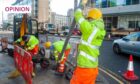 LEZ signs being installed in Aberdeen city centre last month. Image: Aberdeen City Council