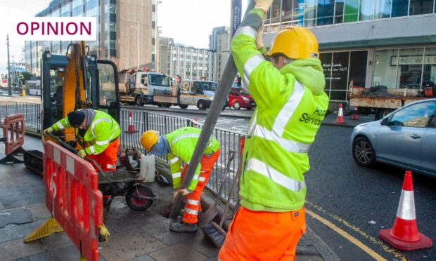 LEZ signs being installed in Aberdeen city centre last month. Image: Aberdeen City Council