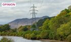 Existing electricity pylons running beside the River Conon, near Strathpeffer. Image: Anne Coatesy/Shutterstock