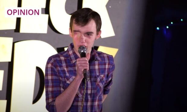 Aiden Cowie is pursuing his passion for stand-up comedy after cancer changed his life priorities. Image: Breakneck Comedy Club/YouTube