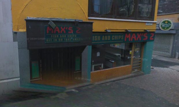 A takeaway shop front in Inverness city centre with a sign that reads Max's2