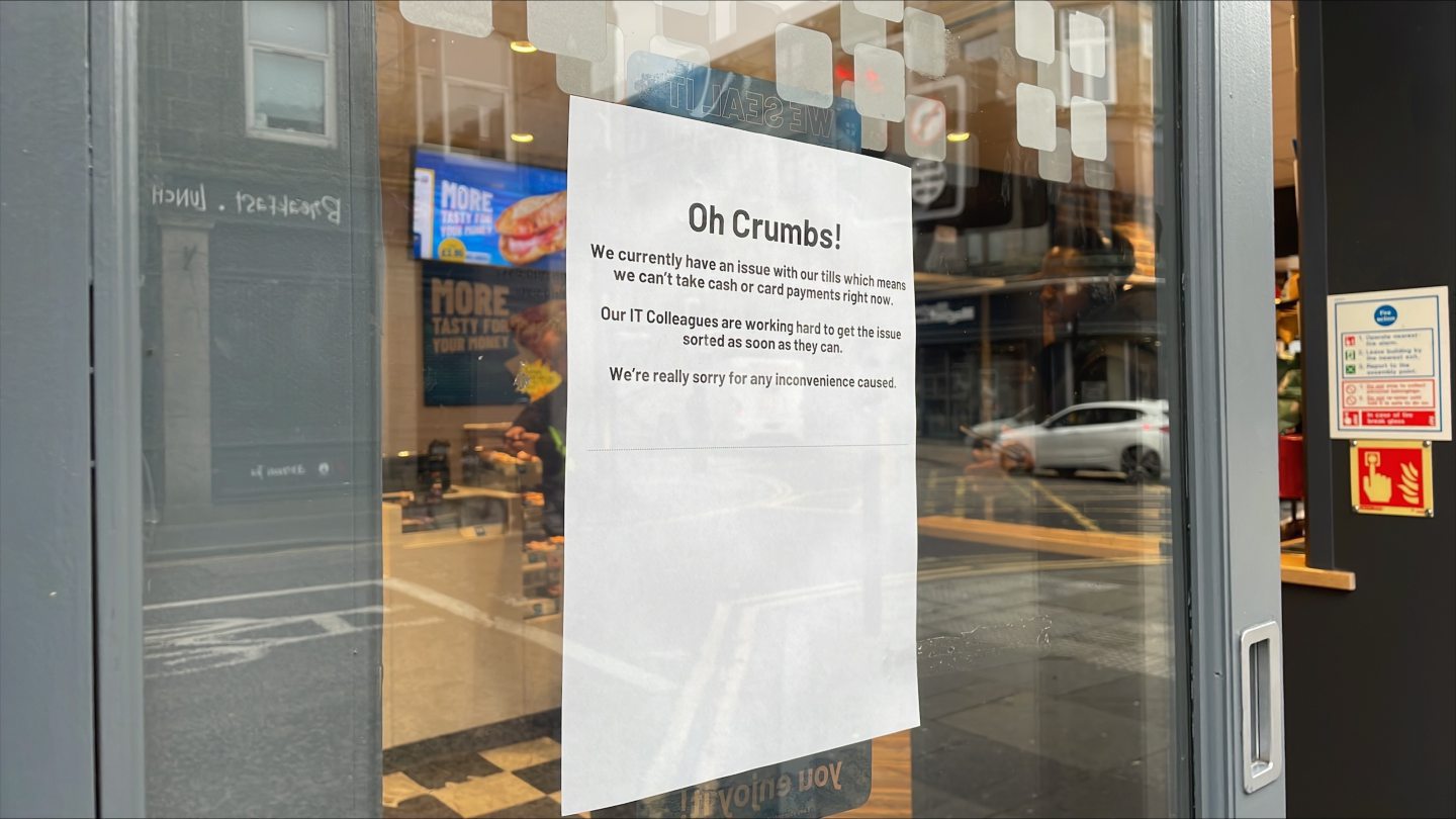 Greggs in Aberdeen with a notice in the window