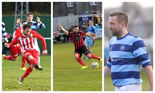 Collage of former Inverurie Locos, Huntly, Formartine United, Banks o' Dee and Turriff United player following his retirement.
Picture shows Gauld in action for Formartine, left, for Inverurie, centre, and Banks o' Dee. Collage created on March 18 2024
