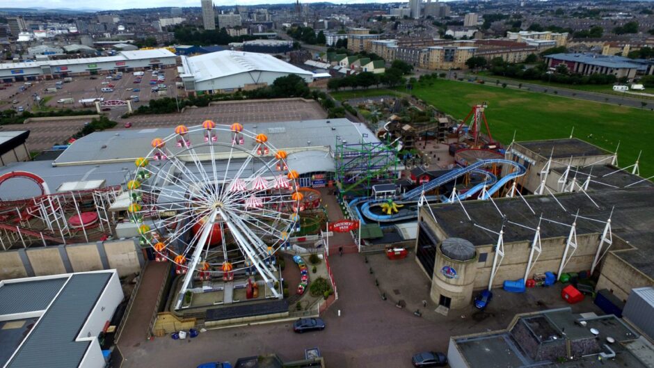 Aerial view of ferris wheel at Amusement Park Codonas, Aberdeen.