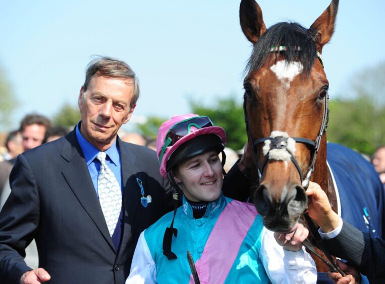 Henry Cecil with Jockey Tom Queally and horse Frankel.