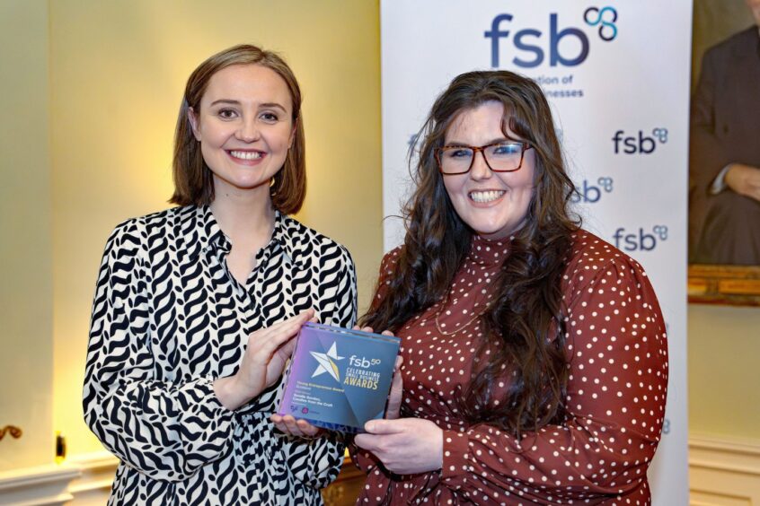 Mairi McAllan MSP helps Sandie celebrate her FSB success at a special reception at Bute House in Edinburgh