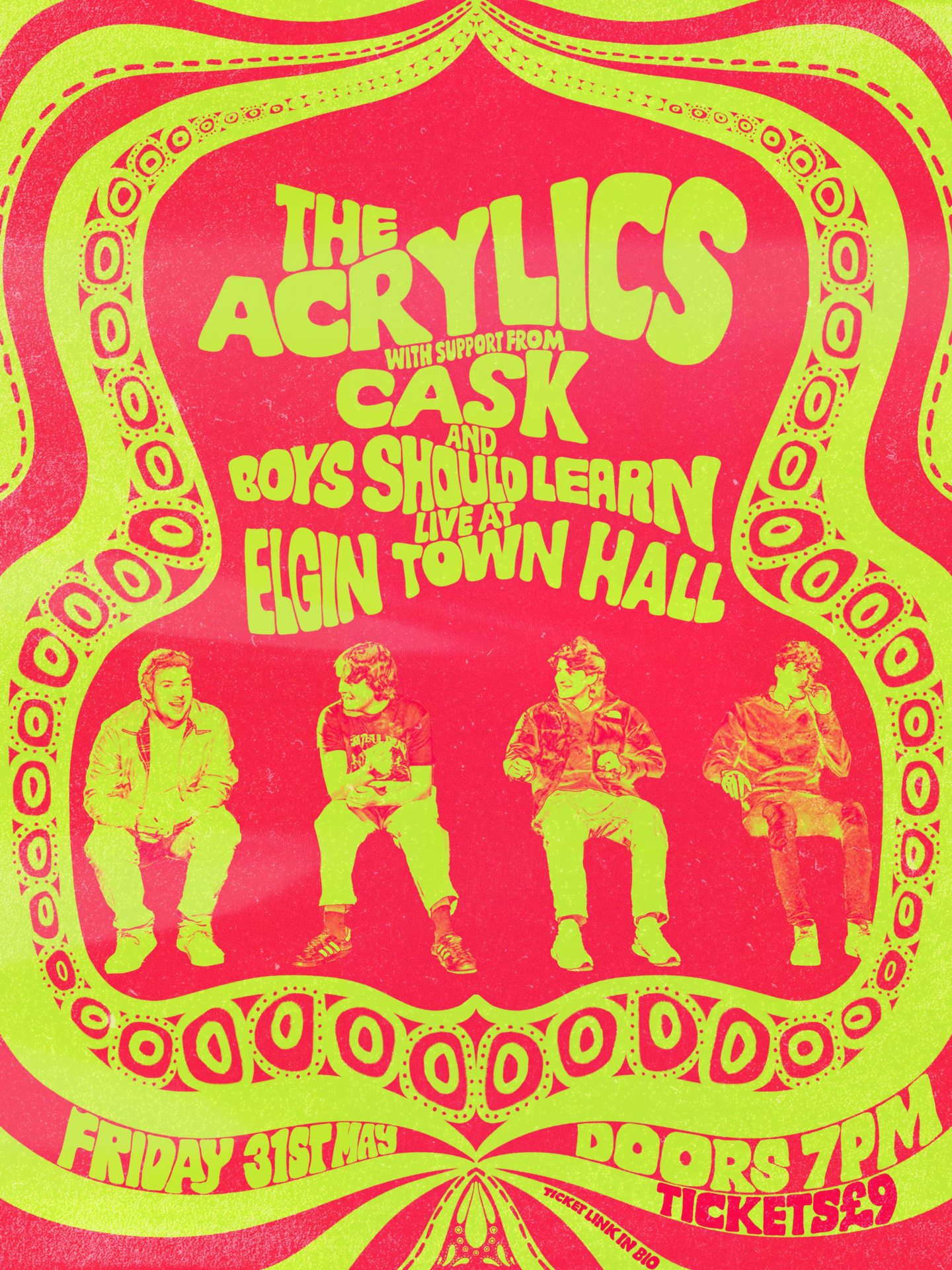 The flier for The Acrylics headline show at Elgin Town Hall. Image supplied by The Acrylics