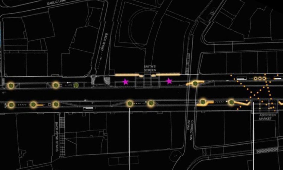 Plans show proposed lights for Union Street and Belmont Street as part of the 'Aberdeen City Vision' project.