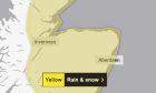 The yellow warning may cause travel disruption in the north and north-east. Met Office.