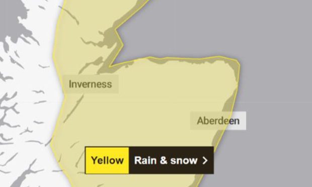 The yellow warning may cause travel disruption in the north and north-east. Met Office.