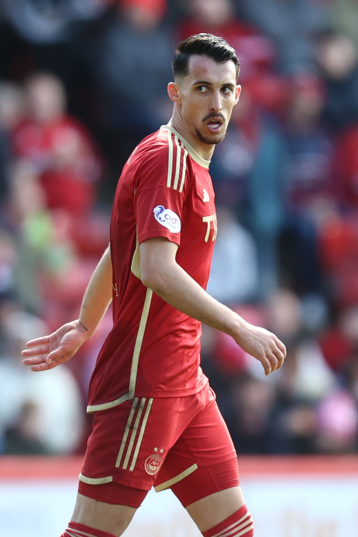 Aberdeen striker Bojan Miovski in action against Motherwell. Image: Shutterstock 