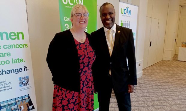 UCAN chair Justine Royle, left, and UCAN co-founder James N'Dow at the launch of a fundraiser for the new rapid diagnostic centre at ARI. Image: DC Thomson
