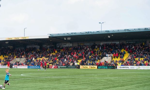 Aberdeen fans during a Premiership match against Livingstonat the Tony Macaroni Arena.