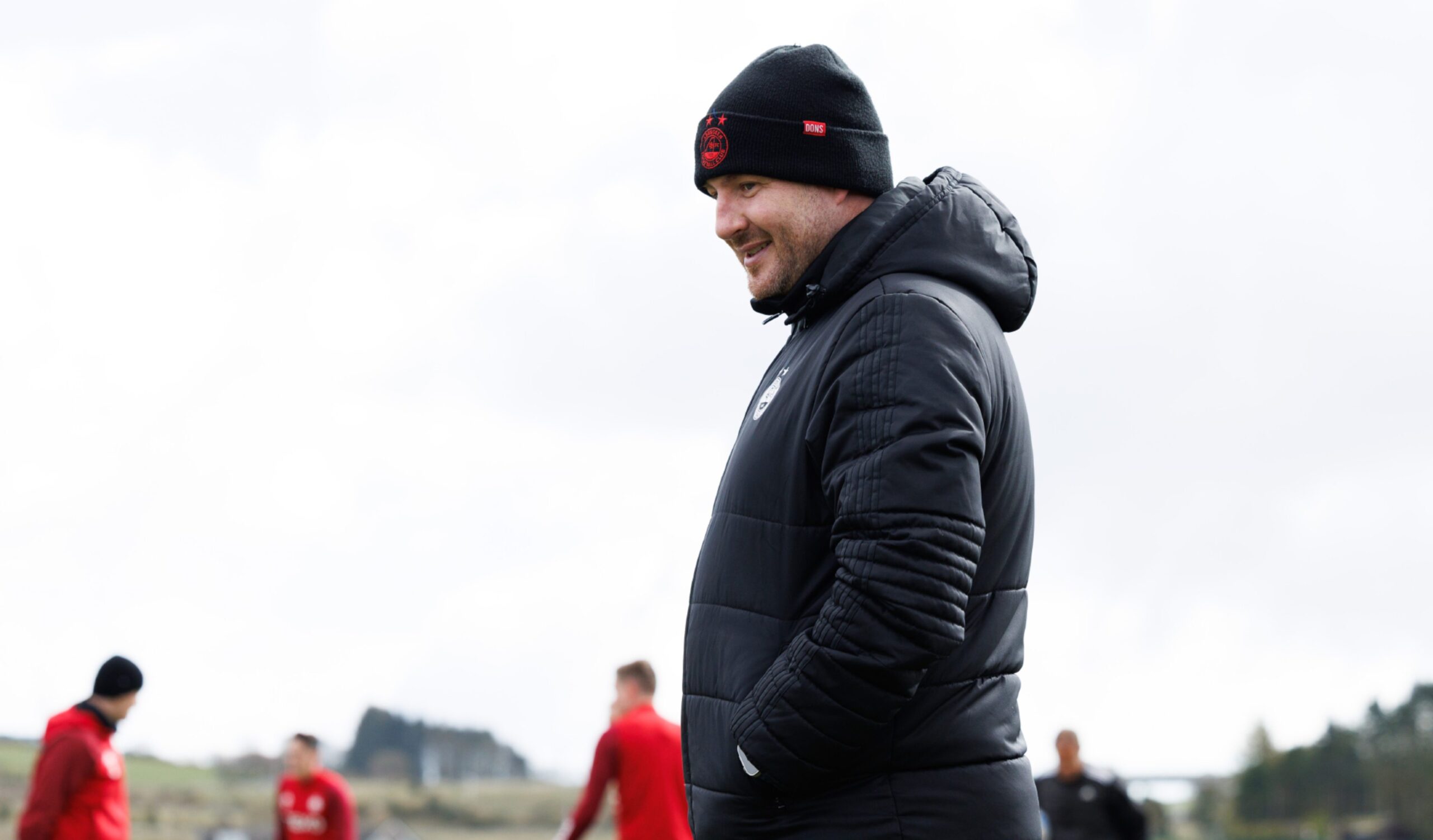 Interim manager Peter Leven during an Aberdeen training session at Cormack Park in preparation for the Scottish Cup semi-final. Image: SNS