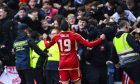 Aberdeen's Ester Sokler celebrates as he scores to make it 2-2 in the Scottish Cup semi-final against Celtic at Hampden. Image: SNS