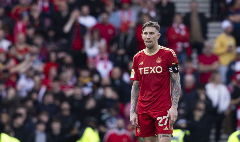 Aberdeen's Angus MacDonald during the Scottish Cup semi-final against Celtic. Image: SNS