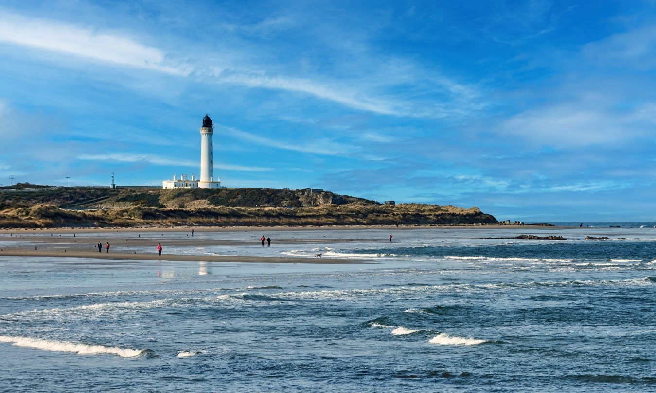 Looking towards Covesea lighthouse from Lossiemouth West Beach. 